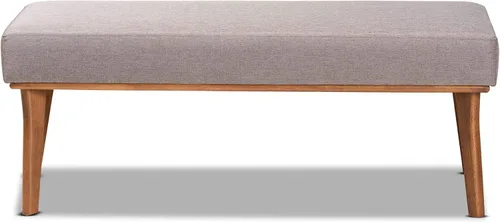 Vista 2 de Baxton Studio Odessa - Banco de comedor tapizado de tela gris y acabado marrón nogal, banco de comedor de madera