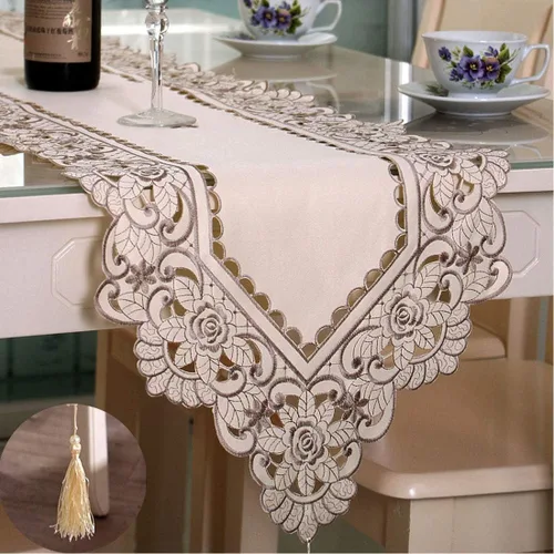 Vista 2 de LeLehome - Mantel de encaje bordado con flores color café