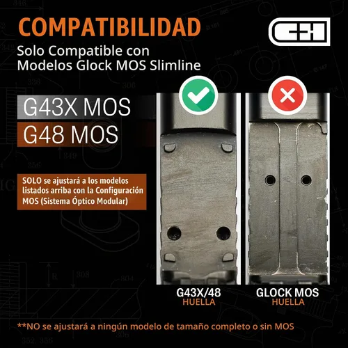 Vista 2 de C+H Placa de montaje Red Dot para Glock 43X/48 MOS y Holosun 407K/507K Fabricado en los Estados Unidos