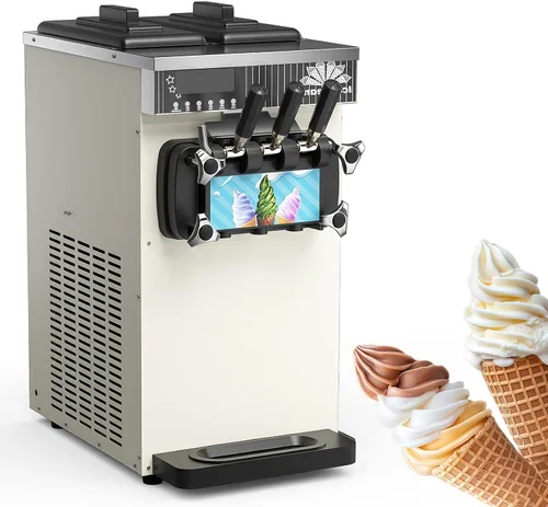 Vista 11 de Máquina de helado comercial, máquina de helado de servicio suave comercial de 3 cabezales, rendimiento de 15-21L/H, con tolva doble de 3.5 L* 2
