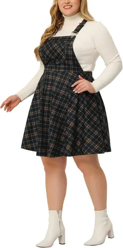 Vista 2 de Agnes Orinda Vestido de mujer de talla grande, casual, estampado a cuadros, con tirantes ajustables