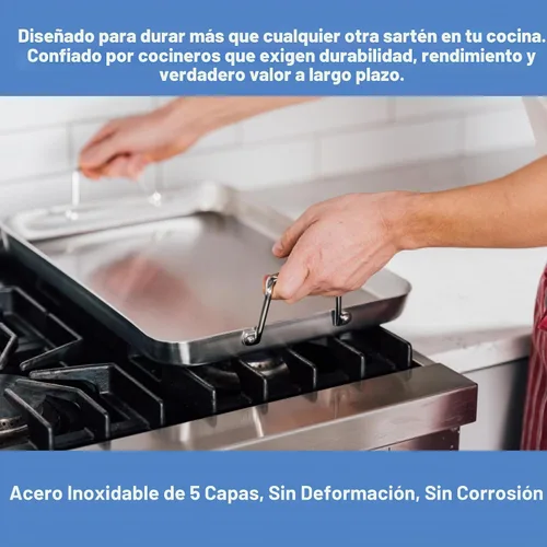 Vista 2 de Misen Asadera de Acero Inoxidable con Manijas - Diseño Versátil de 5 Capas, Manijas de Agarre Fácil, Cocina Multifuncional, Ideal para Hornear