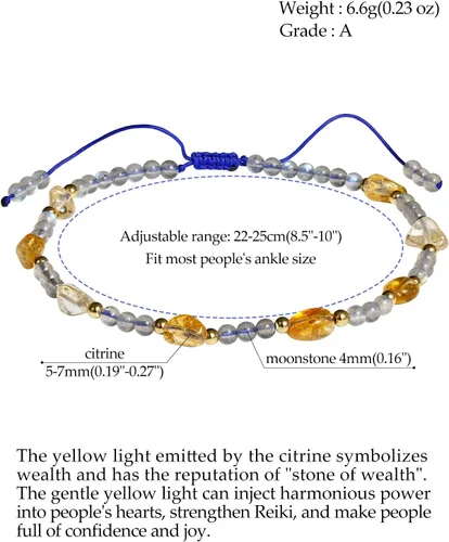 Vista 7 de Jewever Tobilleras con cristales de piedra lunacitrino, pulseras tobilleras de cristal de chakras para mujer, traen riqueza, piedras de Reiki