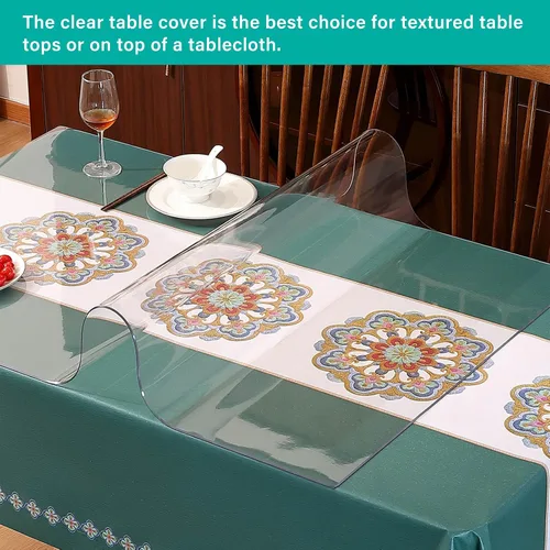 Vista 5 de Juego de 2 protectores de mesa de PVC transparente de 24 x 36 pulgadas, protector de mesa de plástico de vidrio de 0.059 in de grosor, tapete