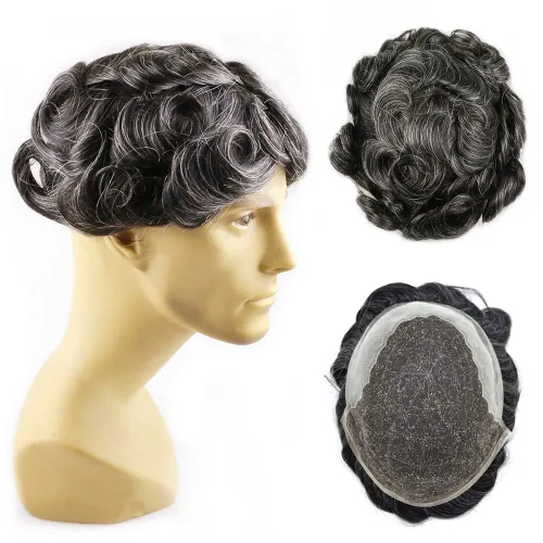 Vista 55 de Mens Toupee Swiss Lace Mens Hair Piece Sistema de reemplazo de cabello para hombres Toupee para hombres Cabello humano nudo blanqueado protesis