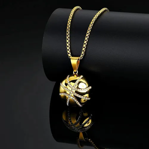 Vista 3 de Collar de baloncesto con colgante de hielo, cadena de hip hop, colgante deportivo de rap, punk, rock, discoteca, joyería para niños, cadena