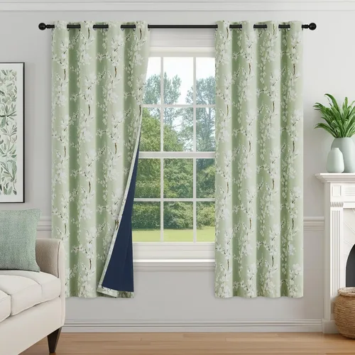 Vista 13 de FMFUNCTEX Grey Blackout Floral Curtains, Bedroom, 100X84 Inches, 1 Panel Gris Floral
