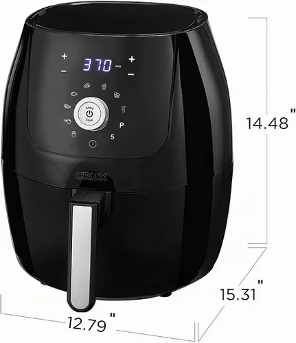 Vista 7 de CRUX Freidora de aire digital de 6 cuartos de galón con sartén antiadherente extraíble apta para lavavajillas y bandeja para crujir, temporizador