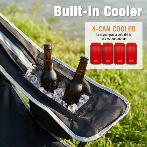 Vista 7 de Romswi Paquete de 2 sillas de campamento ligeras para adultos, sillas plegables para exteriores con bolsa enfriadora de 4 latas, silla plegable
