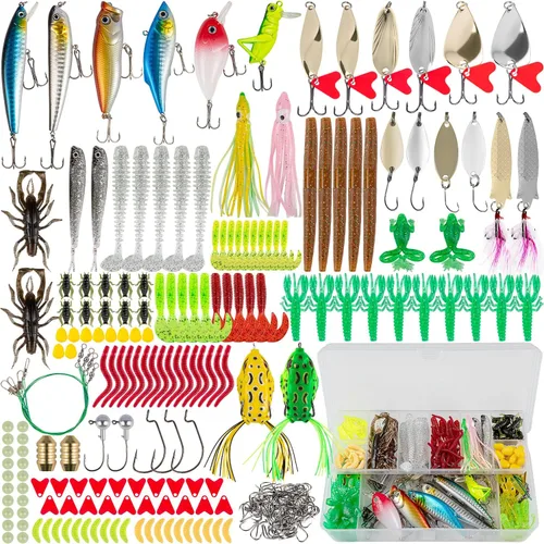 Vista 9 de GOANDO Fishing Lures Kit for Freshwater Bait Tackle Kit for Bass Trout Salmon Fishing Accessories Tackle Box Including Spoon Lures Soft Plastic
