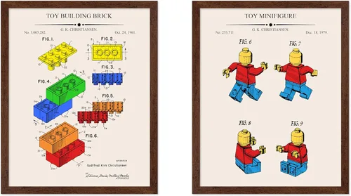 Vista 9 de Monem Art - Póster de 2 piezas con diseño de ladrillos - Estampado de patentes de bloques de construcción - Arte de ladrillos de construcción