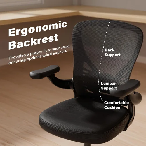 Vista 6 de GYI - Silla de escritorio ergonómica de malla, color negro Brazos abatibles 3D, soporte lumbar ajustable, altura ajustable, sala de estudio