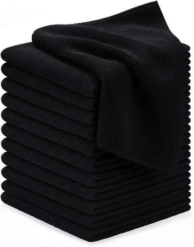 Vista 9 de Avalon Towels Paños de limpieza de microfibra (paquete de 48) – Tamaño 16 x 16 pulgadas, trapos de limpieza altamente absorbentes, sin pelusa Negro