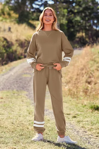 Vista 129 de Prettygarden - Conjunto de pijama de dos piezas para mujer, diseño de teñido anudado, sudadera informal de manga larga con pantalones largos, ropa