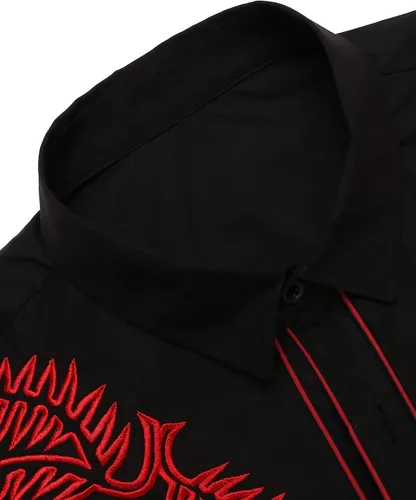 Vista 5 de Camisa de manga larga COOFANDY para hombre con bordado wéstern y botones estilo informal