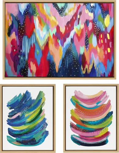 Vista 7 de Kate and Laurel Sylvie Brushstroke - Juego de 100 lienzos abstractos brillantes y 2 enmarcados para pared, juego de 3 piezas, 16 x 20 pulgadas y 23