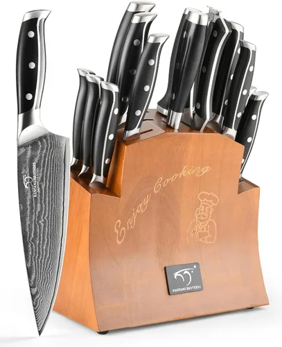 Vista 11 de VG10 - Juego de cuchillos de cocina de acero Damasco de 67 capas con asas de triple remache, 6 cuchillos de carne, tenedor de carne, afilador