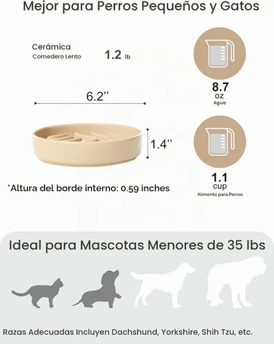 Vista 6 de Cuenco de cerámica para perros de alimentación lenta, color albaricoque, pequeño Olas-Albaricoque