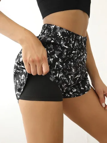 Vista 4 de Floerns Pantalones cortos deportivos de cintura alta para mujer