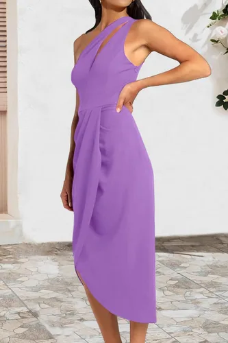 Vista 9 de PRETTYGARDEN Vestido ajustado fruncido de un hombro para mujer, vestido de verano 2024 con abertura, para fiesta, cóctel