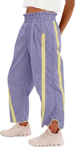Vista 10 de Fisoew Pantalones deportivos holgados de pierna ancha para mujer, cintura Verde militar
