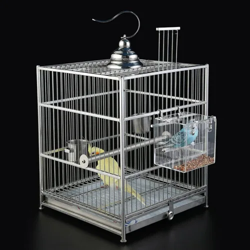 Vista 5 de Comedero automático para pájaros sin ensuciar, jaula para mascotas, contenedor de comida para semillas para periquito, canario, cacatúa, loro