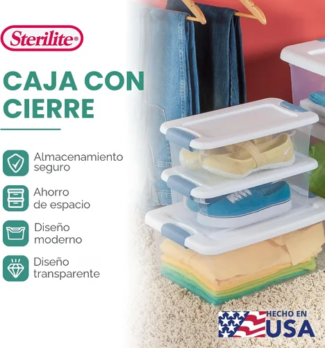 Vista 3 de Sterilite - Paquete de 12 contenedores de almacenamiento con pestillo para debajo de la cama, con tapas, de plástico transparente, 6 cuartos