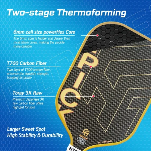 Vista 7 de Pickleball Paddles, Carbon Fiber Pickleball Paddle High Grit & Spin with PP Honeycomb Core 16mm Thickness and Thermoformed Elongated