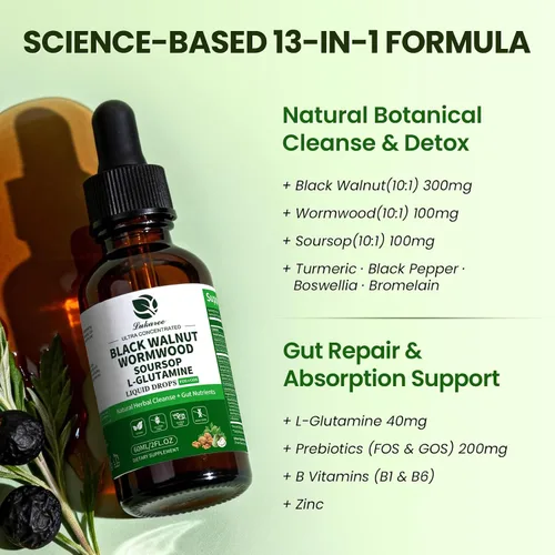Vista 2 de Lukaree Tintura de Ajenjo Nogal Negro Clavo – Limpieza Desintoxicante Intestinal Natural para Humanos – Apoya la Salud Digestiva con L-Glutamina