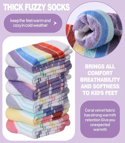 Vista 5 de MQELONG Calcetines peludos antideslizantes para niñas con agarres, calcetines acogedores y esponjosos para invierno, cálidos, calcetines de regalo