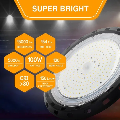 Vista 7 de Luz de bahía alta UFO LED 100W 15000 lúmenes【Ahorro energético, reemplaza 400W MH/HPS】 Voltaje amplio 100-277V para almacén, tienda, fábrica, taller