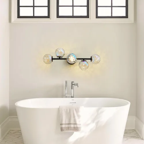 Vista 7 de Luz LED negra para tocador de baño: 5 luces de vidrio martillado colorido globo de luz - Luces de pared únicas de mediados de siglo modernas