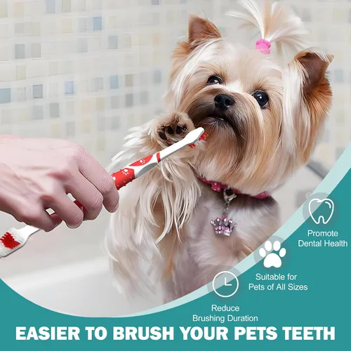 Vista 3 de 4 cepillos de dientes profesionales para mascotas, cerdas suaves para perros y gatos, juego de cabezales de cepillo de doble cara, dientes