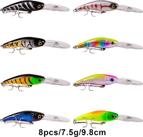 Vista 2 de Juego de Señuelos de Pesca de Lubina para Agua Salada y Dulce, Incluye Señuelos de Superficie, Señuelos Duros, Minnow, Crankbait, Lápiz VIB