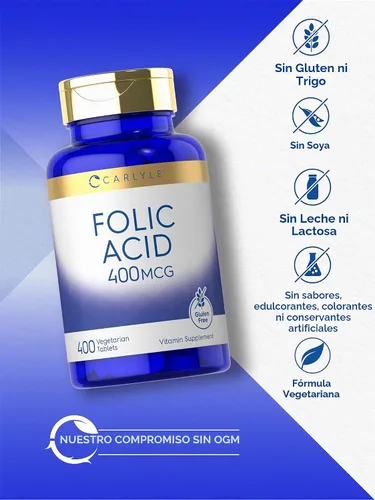 Vista 5 de Carlyle Ácido Fólico 400 mcg 400 Tabletas