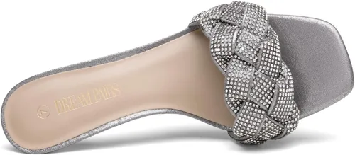 Vista 4 de DREAM PAIRS Zapatos de tacón de aguja para mujer, punta cuadrada abierta, cómodos, tacones bajos para gatito, sandalias de vestir sexy, para fiesta