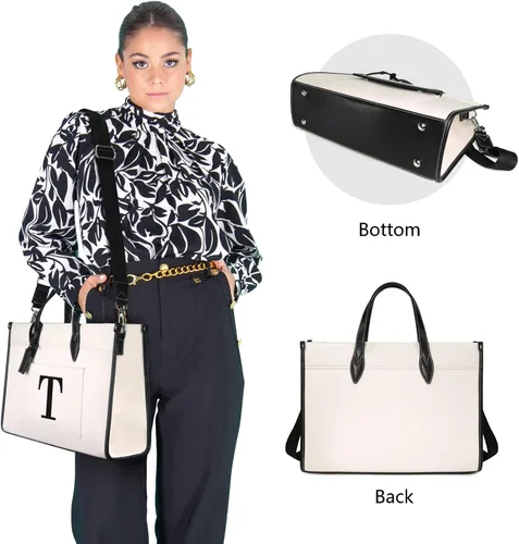 Vista 2 de TOPDesign Initial 15.6" Laptop Tote Bag for Women, Personalized Canvas Work Purse, Business Briefcase & Office Handbag