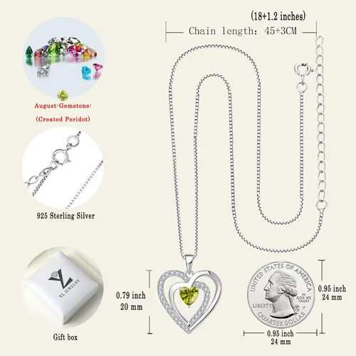 Vista 6 de YL Collar de corazón para mujer de plata de ley 925 amor doble corazón colgante joyas