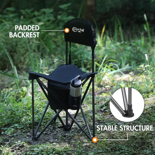 Vista 5 de PORTAL Taburete trípode plegable rápido extra grande con respaldo silla de camping de pesca con correa de transporte