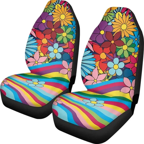 Vista 9 de Mumeson Fundas protectoras de asiento delantero de automóvil con estampado de calavera y girasol, fundas elásticas para asiento de automóvil, 2