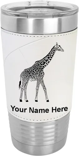 Vista 8 de LaserGram Vaso aislado al vacío de 20 onzas, jirafa, grabado personalizado incluido (piel sintética, estilo béisbol)