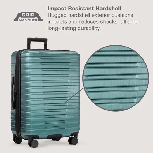 Vista 3 de U.S. Traveler Boren - Maleta de viaje de policarbonato resistente con 8 ruedas giratorias, asa de aluminio