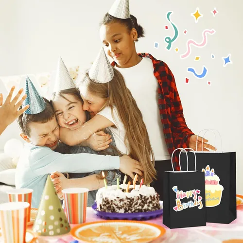 Vista 5 de BagDream Bolsas de regalo negras de 8 x 4.25 x 10.5 pulgadas, 100 bolsas de papel kraft con asas a granel para bodas, recuerdos de fiesta