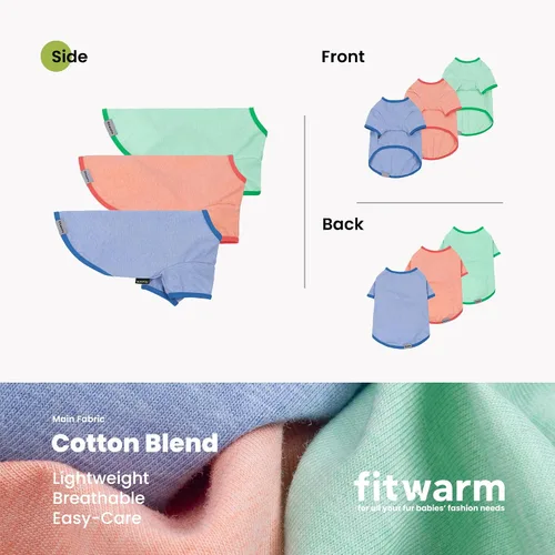 Vista 3 de Fitwarm Paquete de 3 camisas para perro de color liso, ropa clásica de verano para perros pequeños, niños y niñas, traje ligero para mascotas, azul