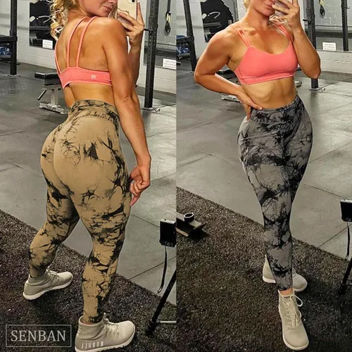 Vista 4 de SENBAN Leggings de entrenamiento para mujer pantalones de yoga de cintura alta con levantamiento de glúteos, leggings de gimnasio sin costuras