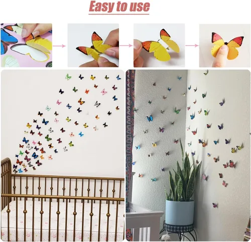 Vista 6 de 43 calcomanías de pared de mariposas 3D para decoración de murales, calcomanías removibles para la decoración del dormitorio en el hogar