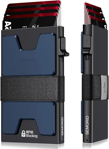 Vista 59 de Cartera delgada de aluminio para hombre, placa trasera expandible duradera, bloqueo RFID, billetera desplegable de metal minimalista, con capacidad