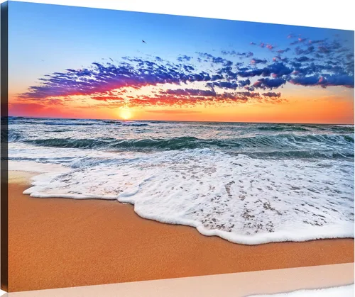 Vista 54 de TutuBeer 3 paneles de fotos de playa, arte de pared, diseño de mar azul, playa blanca al amanecer, imágenes impresas en lienzo, imágenes del océano