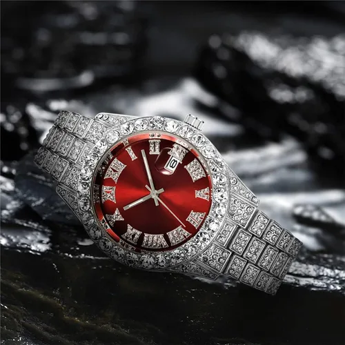 Vista 2 de SENRUD Reloj de pulsera analógico de cuarzo con diamantes de imitación de cristal para hombre
