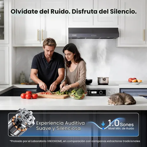 Vista 2 de VIKIO HOME Campana extractora para debajo del gabinete de 30 pulgadas, ventilación de cocina de doble motor de 580 CFM con luces LED, control